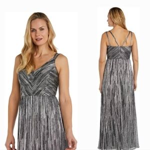 New Women's Black And Silver V-Neck Floor-Length Dress By NW Nightway. Size 12